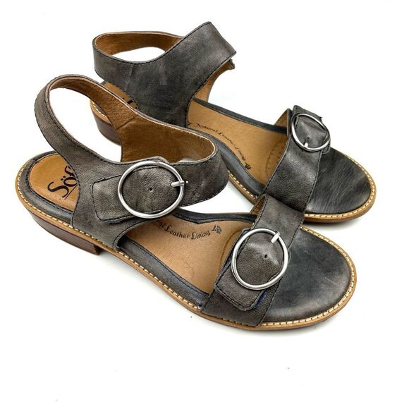 Sofft Nerissa Taupe Gray Leather Block Heel Comfort Sandals size 7 - Picture 1 of 7